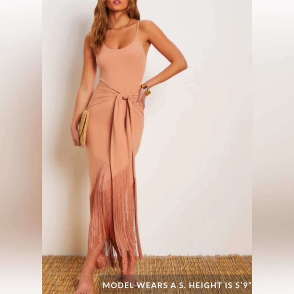 Vici Peach Maxi Dress with Fringe